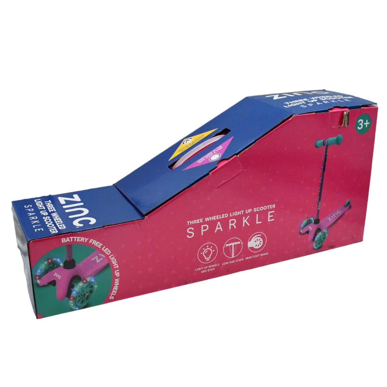 Zinc 3 Wheeled Sparkle Light Up Stunt Scooter Pink/Aqua Alternate 3