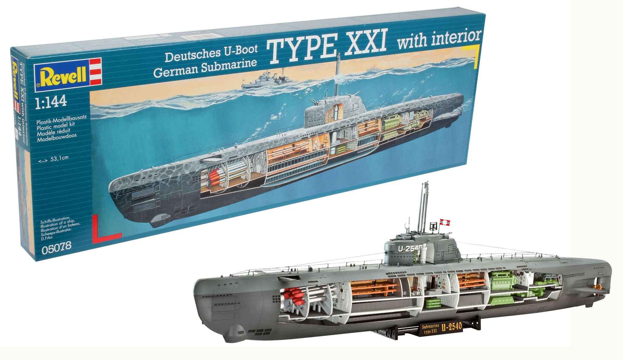 Warship Model Kit Revell German Submarine Type XXI with Interior 1:144