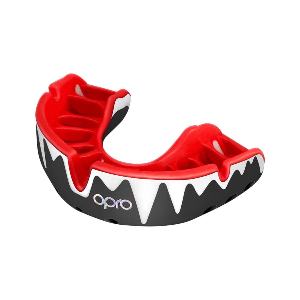 Men's Rugby Protective Mouthguard OPRO Self-Fit Platinum Fangz 2022 Black/White/Red