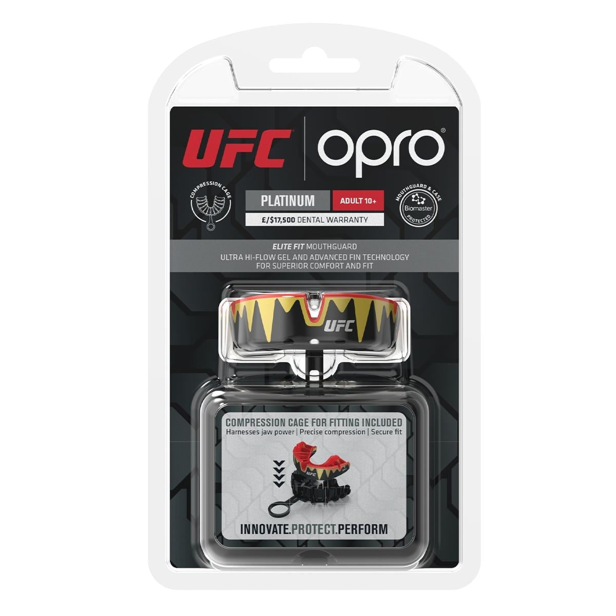 Men's Rugby Protective Mouthguard Opro Self-Fit Platinum UFC 2022 Black/Gold/Red Alternate 1