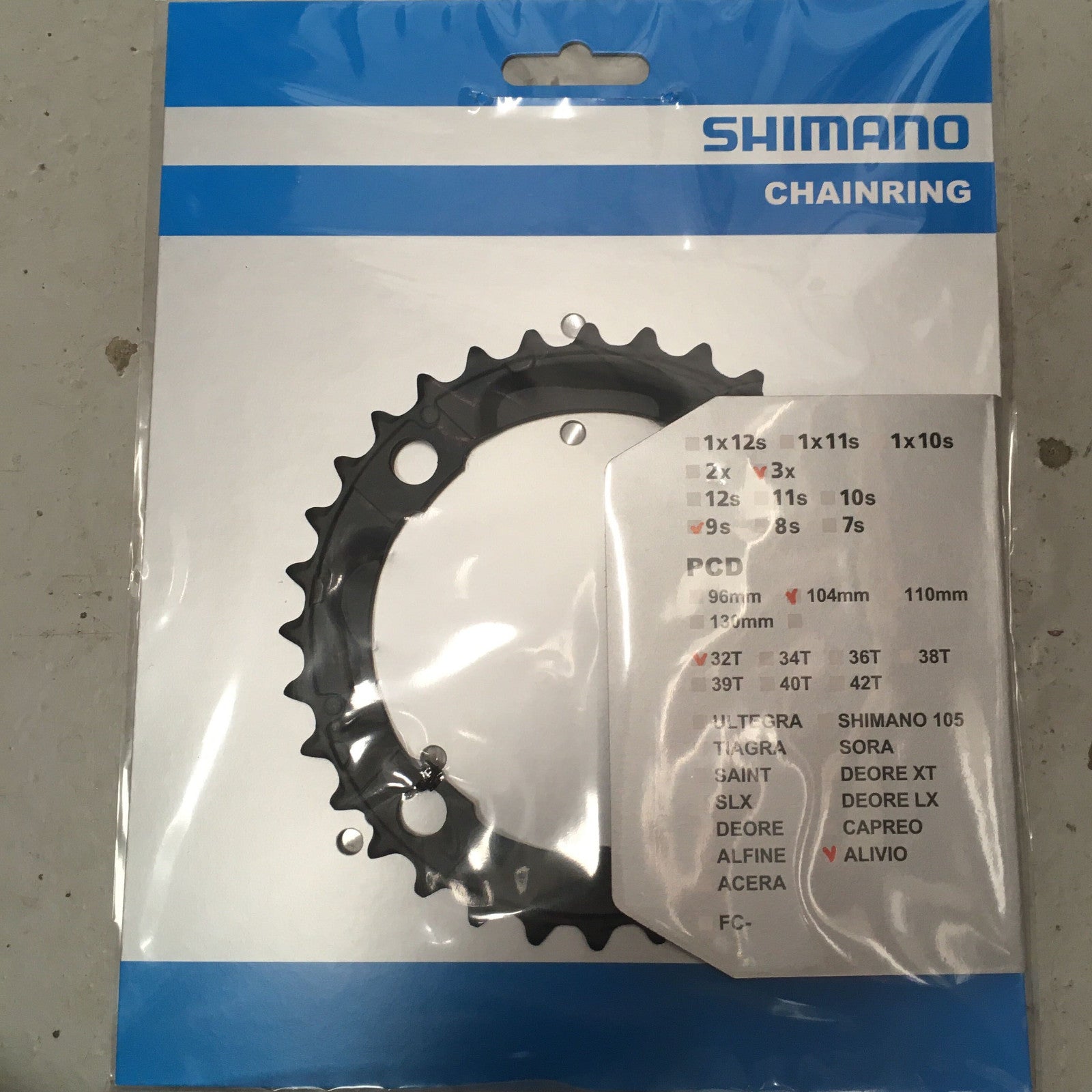 Shimano FCM430 Alivio Triple Middle Bike Chain Ring Black 32T
