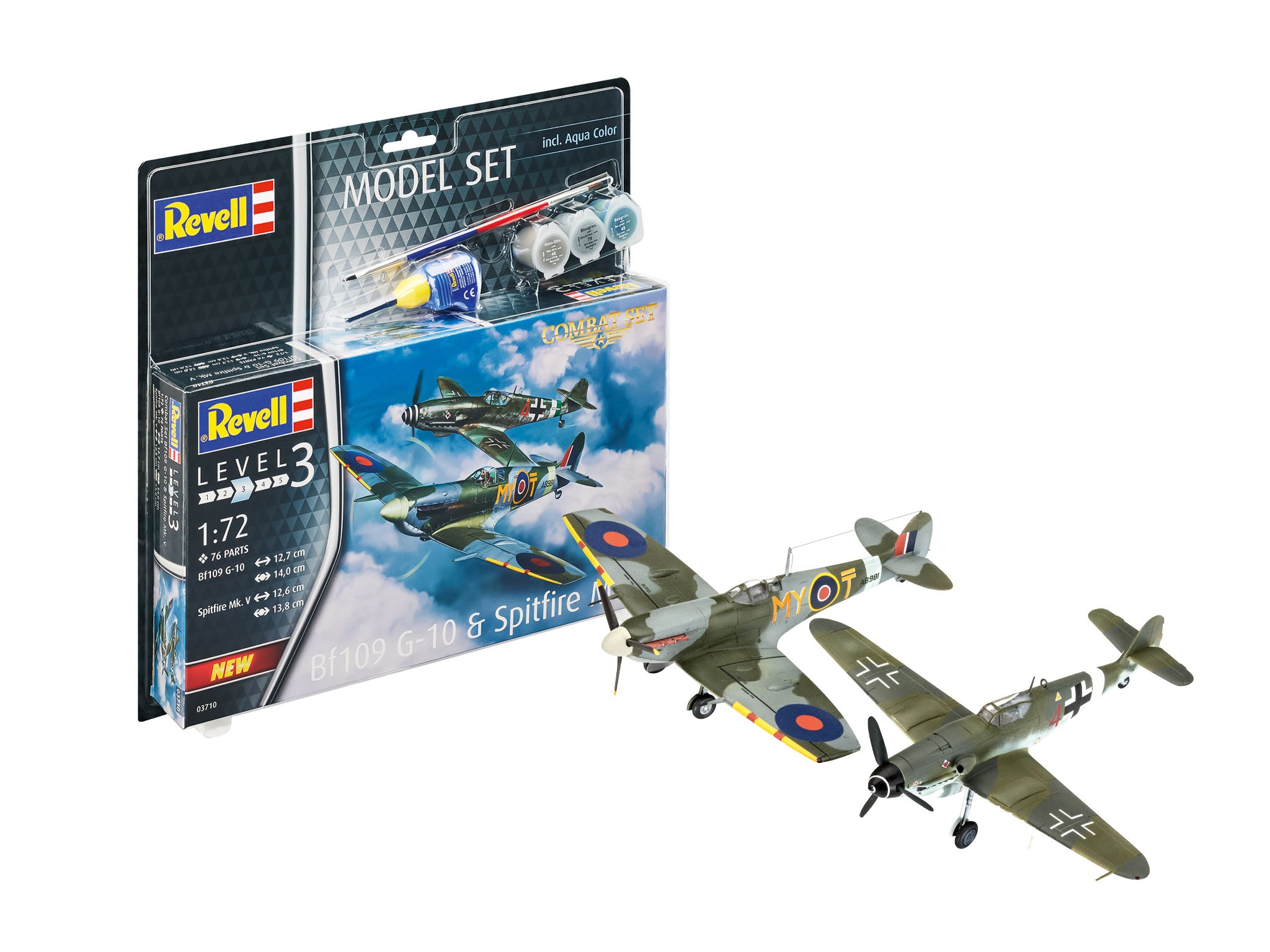 Plane Model Kit Revell Model Set Combat Set Bf109G-10 & Spitfire Mk.V 1:72