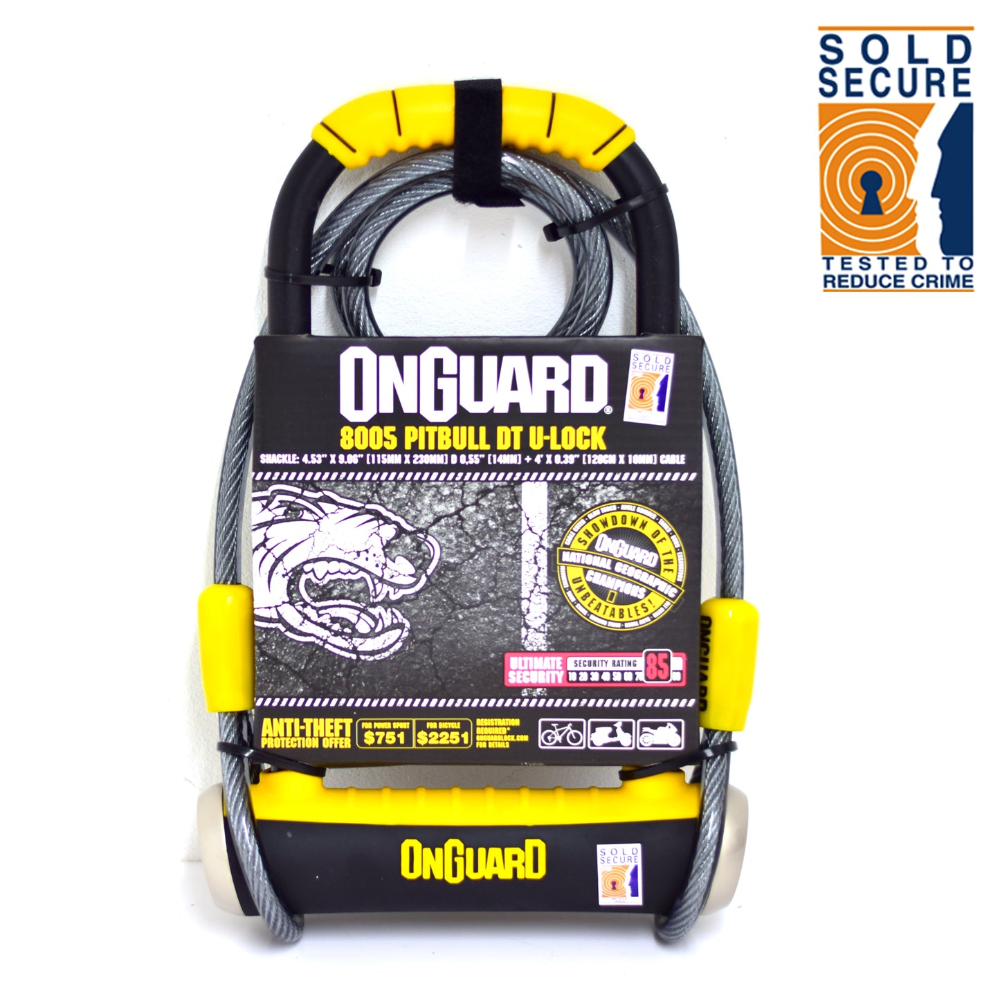 Onguard Pitbull DT 8005 Bike D Lock With Cable