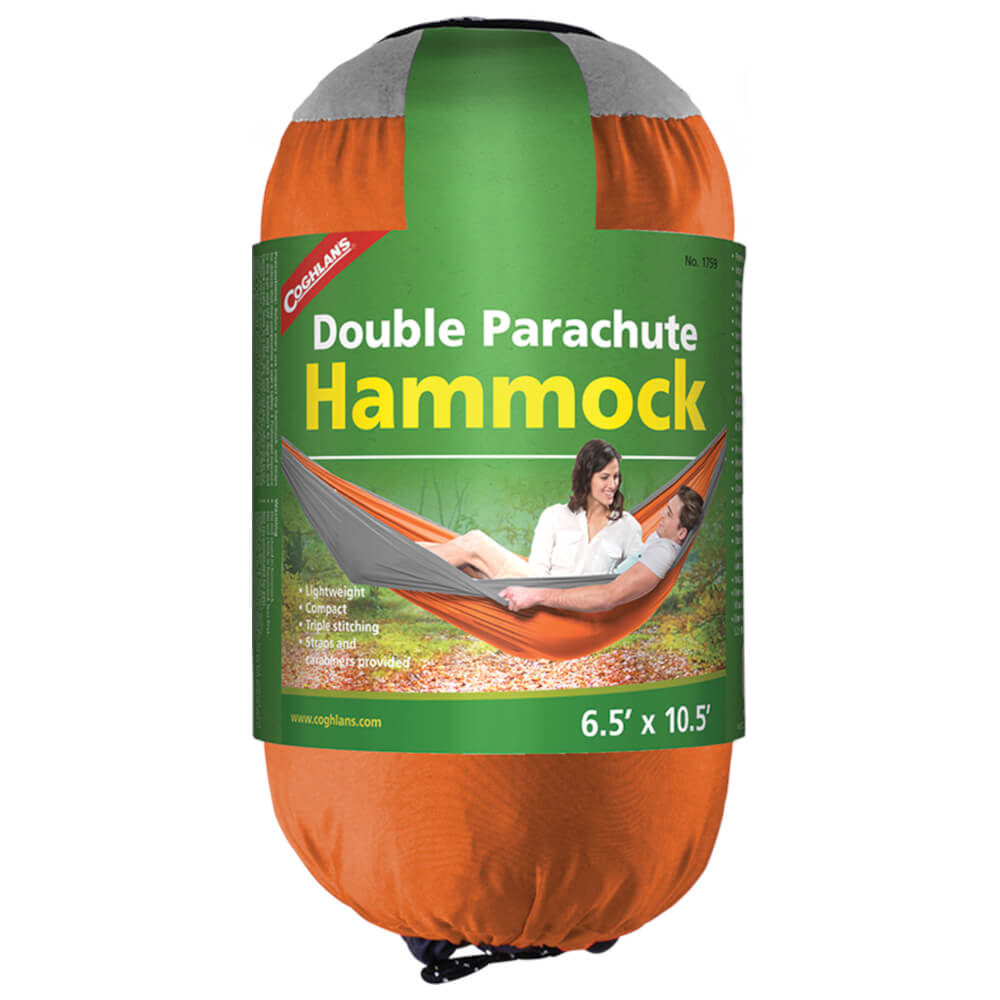 Coghlan's Double Parachute Hammock 6.5'x10.5' Camping Hammock Orange/Grey Alternate 1