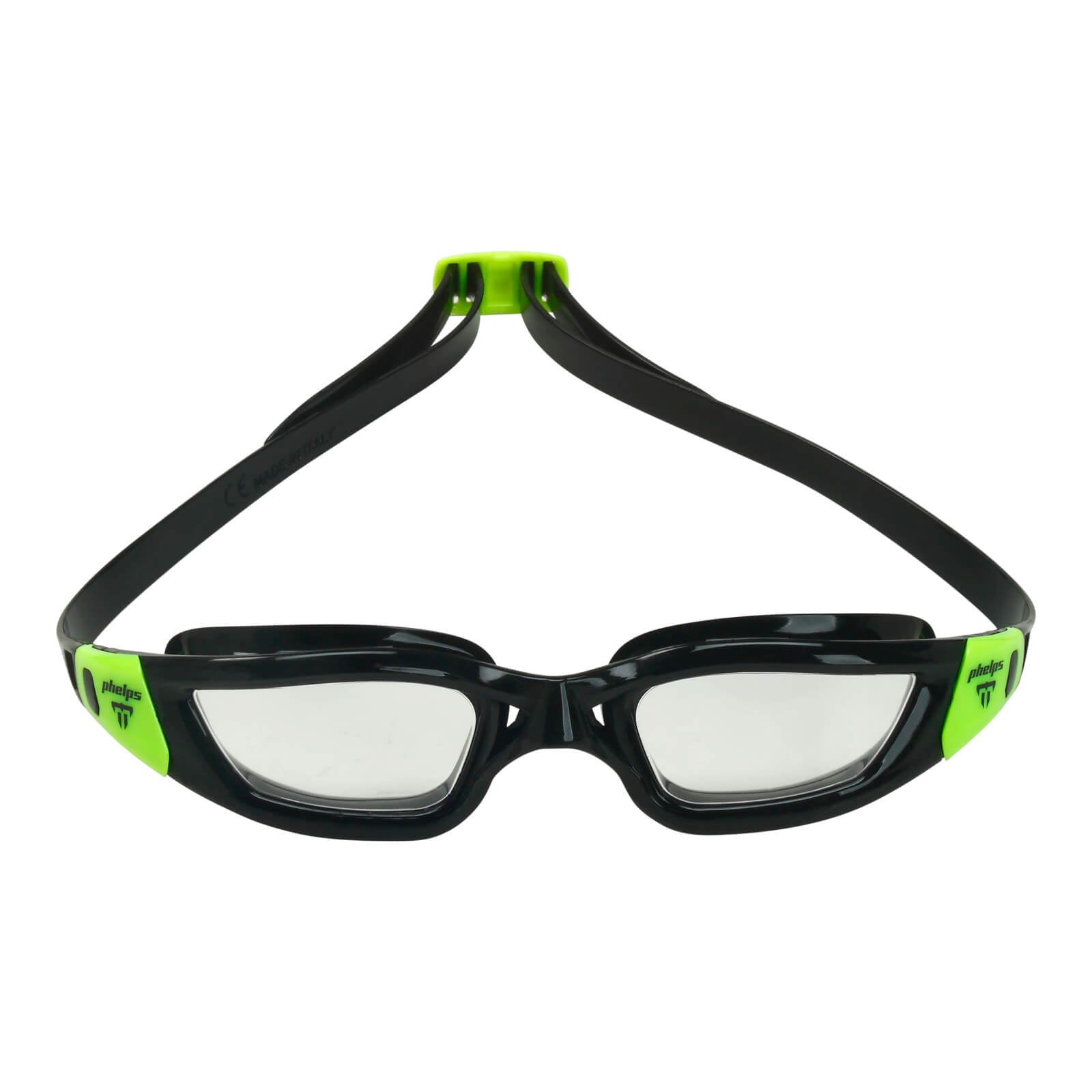 Phelps Tiburon Men's Swimming Goggles Black/Bright Green Clear Alternate 1