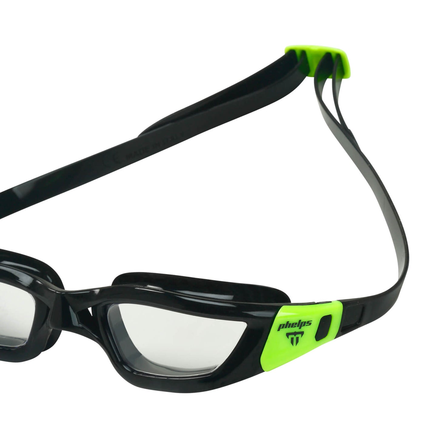 Phelps Tiburon Men's Swimming Goggles Black/Bright Green Clear Alternate 3