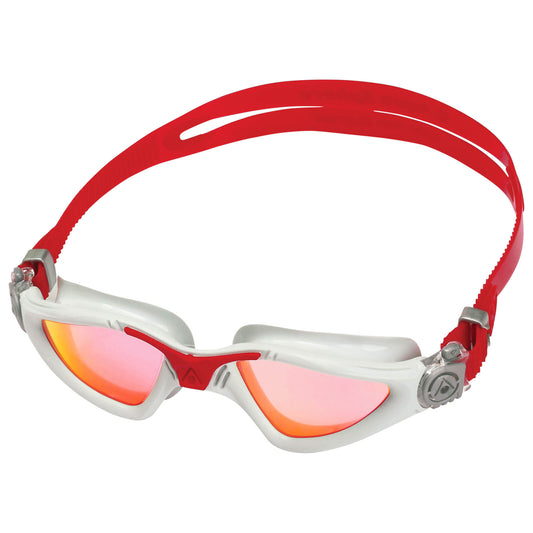 Men's Swimming Goggles Aqua Sphere Kayenne Adult Triathlon Open Water Grey/Red - Red Titanium Mirrored