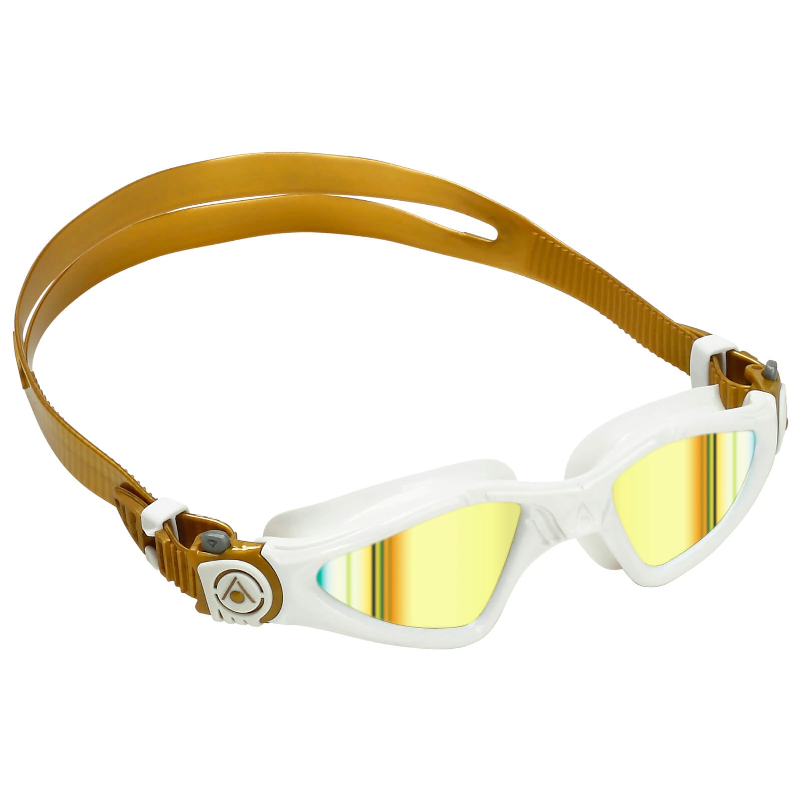 Men's Swimming Goggles Aqua Sphere Kayenne Compact Adult Triathlon Open Water White/Gold - Gold Titanium Mirrored Alternate 2