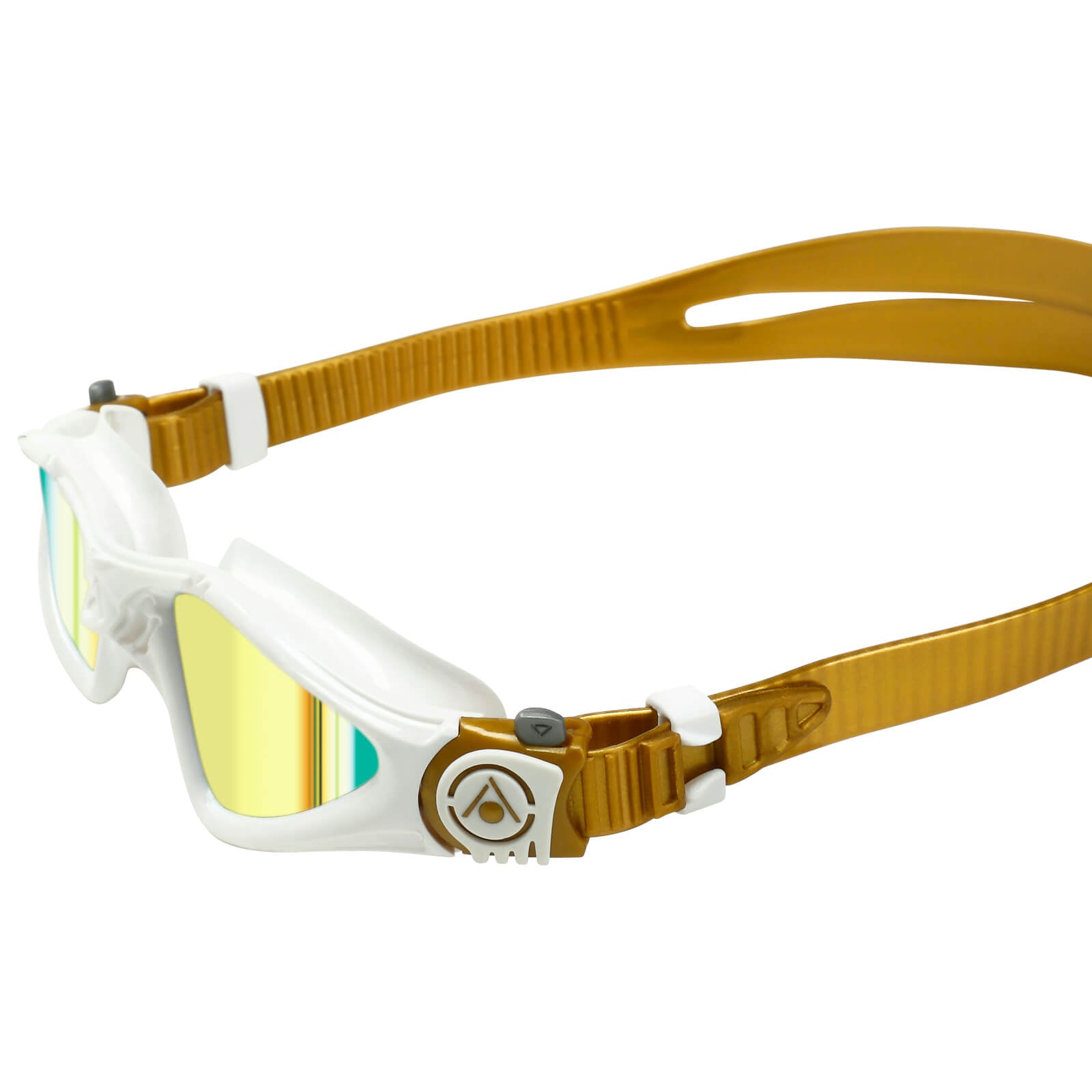 Men's Swimming Goggles Aqua Sphere Kayenne Compact Adult Triathlon Open Water White/Gold - Gold Titanium Mirrored Alternate 4