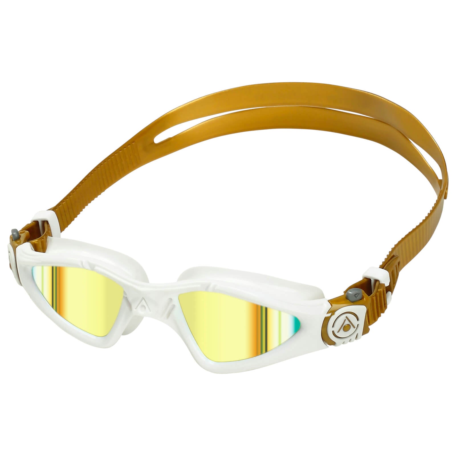 Men's Swimming Goggles Aqua Sphere Kayenne Compact Adult Triathlon Open Water White/Gold - Gold Titanium Mirrored