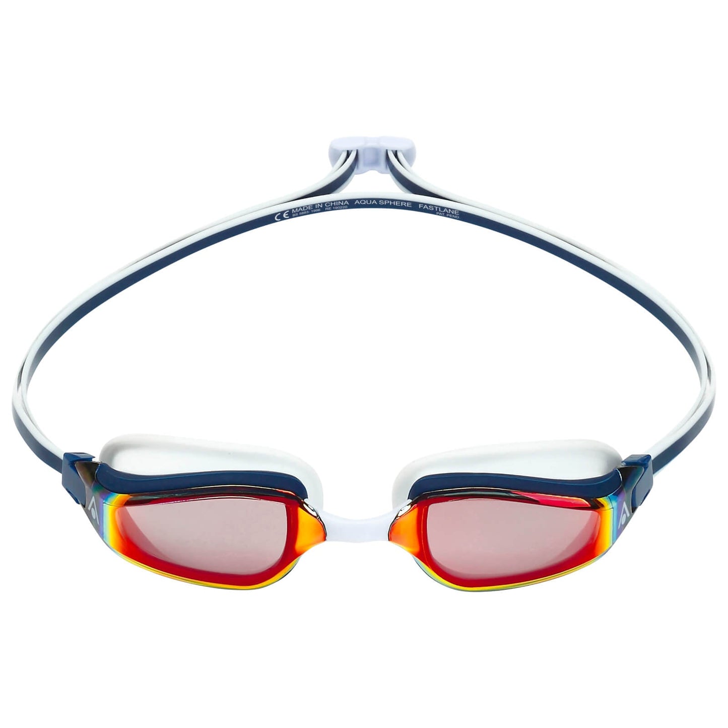 Men's Swimming Goggles Aqua Sphere Fastlane Adult Fitness Pool Navy Blue - Red Titanium Mirror Alternate 1