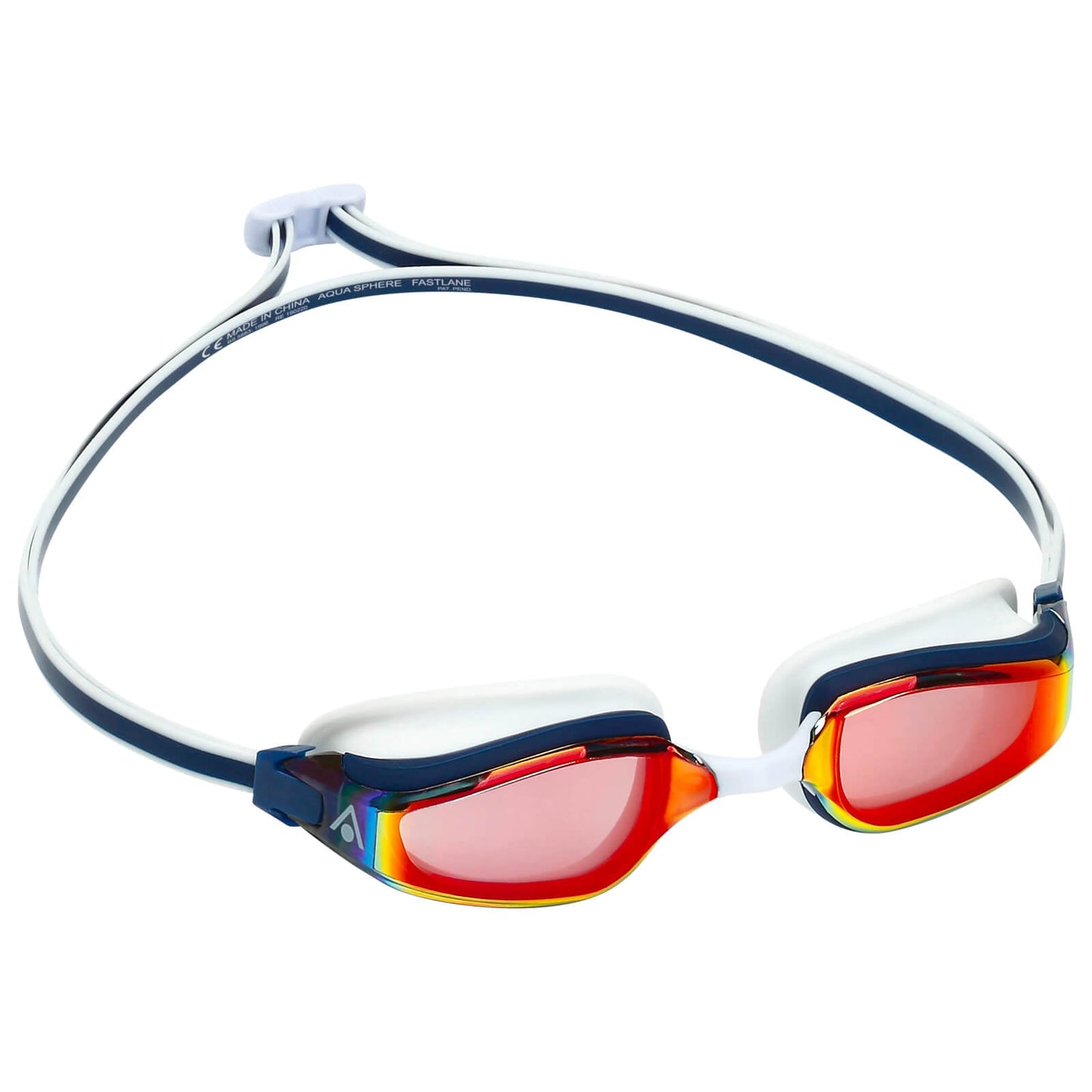 Men's Swimming Goggles Aqua Sphere Fastlane Adult Fitness Pool Navy Blue - Red Titanium Mirror Alternate 2