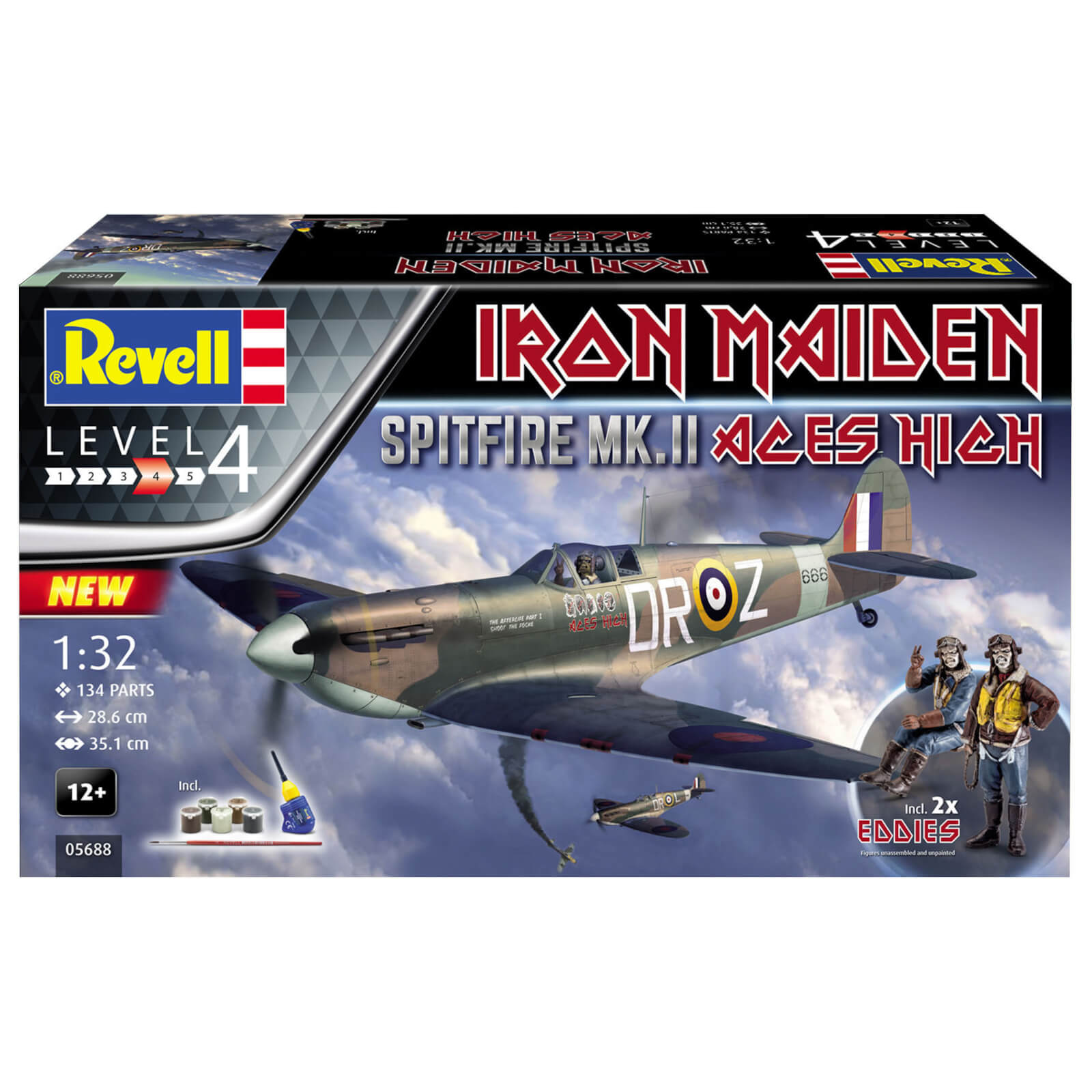 Revell 05688 Iron Maiden Aces High Spitfire Mk.II 35th Anniversary Limited Edition 1:32 Scale Model Kit With Paints & Glue Boxed Front View