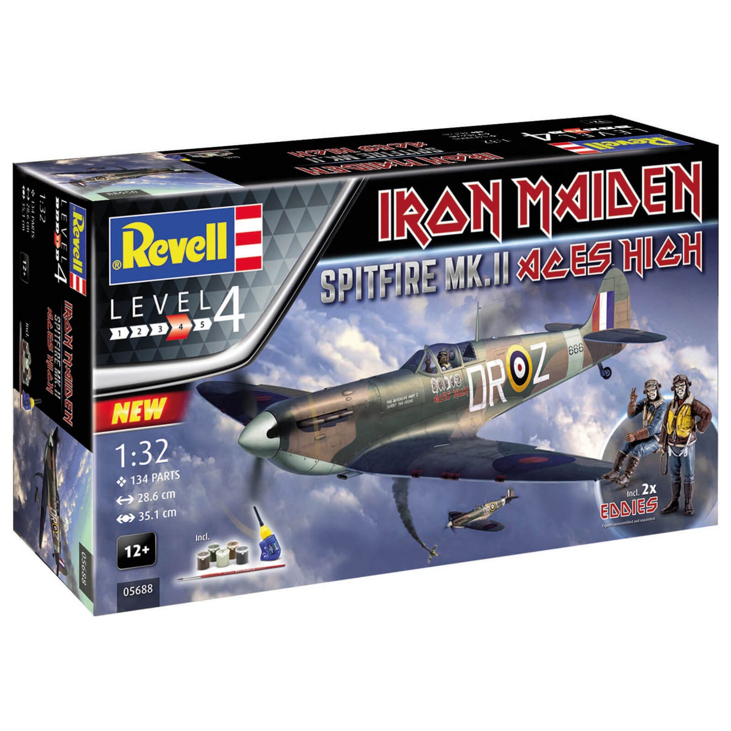 Revell 05688 Iron Maiden Aces High Spitfire Mk.II 35th Anniversary Limited Edition 1:32 Scale Model Kit With Paints & Glue Boxed