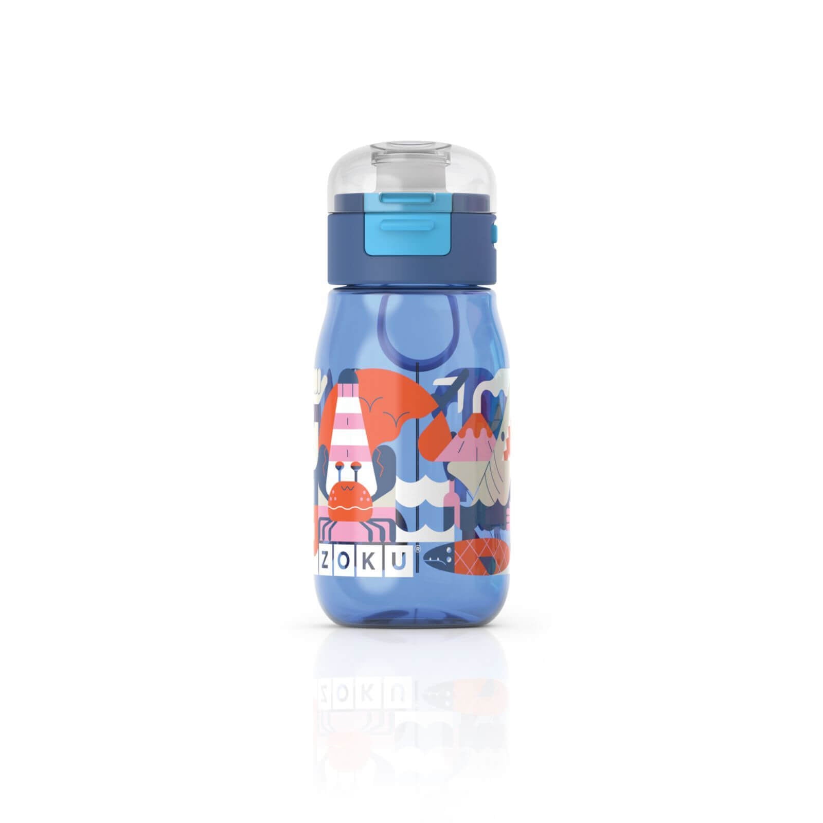 Zoku Kids Flip Gulp Bottle 0.465L Sports Water Bottle Blue Seafriends