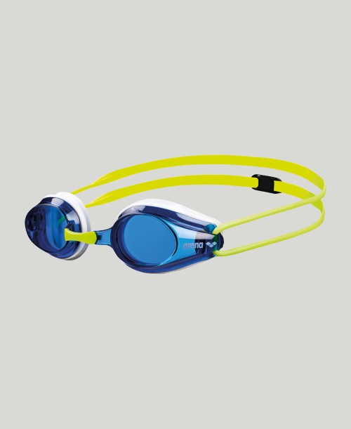Arena Tracks Racing Junior Kid's Swimming Goggles Blue/White/Fluoyellow