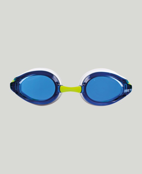 Arena Tracks Racing Junior Kid's Swimming Goggles Blue/White/Fluoyellow Alternate 1