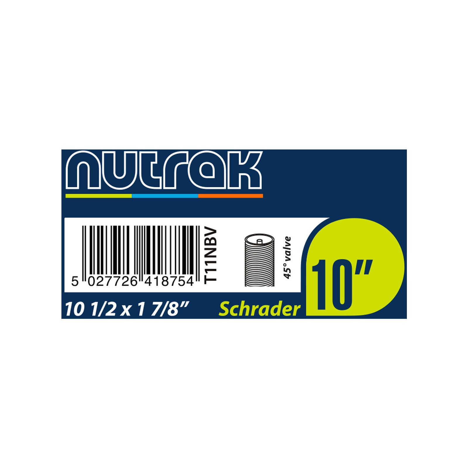 Nutrak Butyl 10 1/2" 45° Bent Schrader Bike Inner Tube 10 1/2x1 7/8" Single Tube